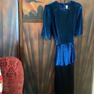 Vintage 80s party dress blue and black